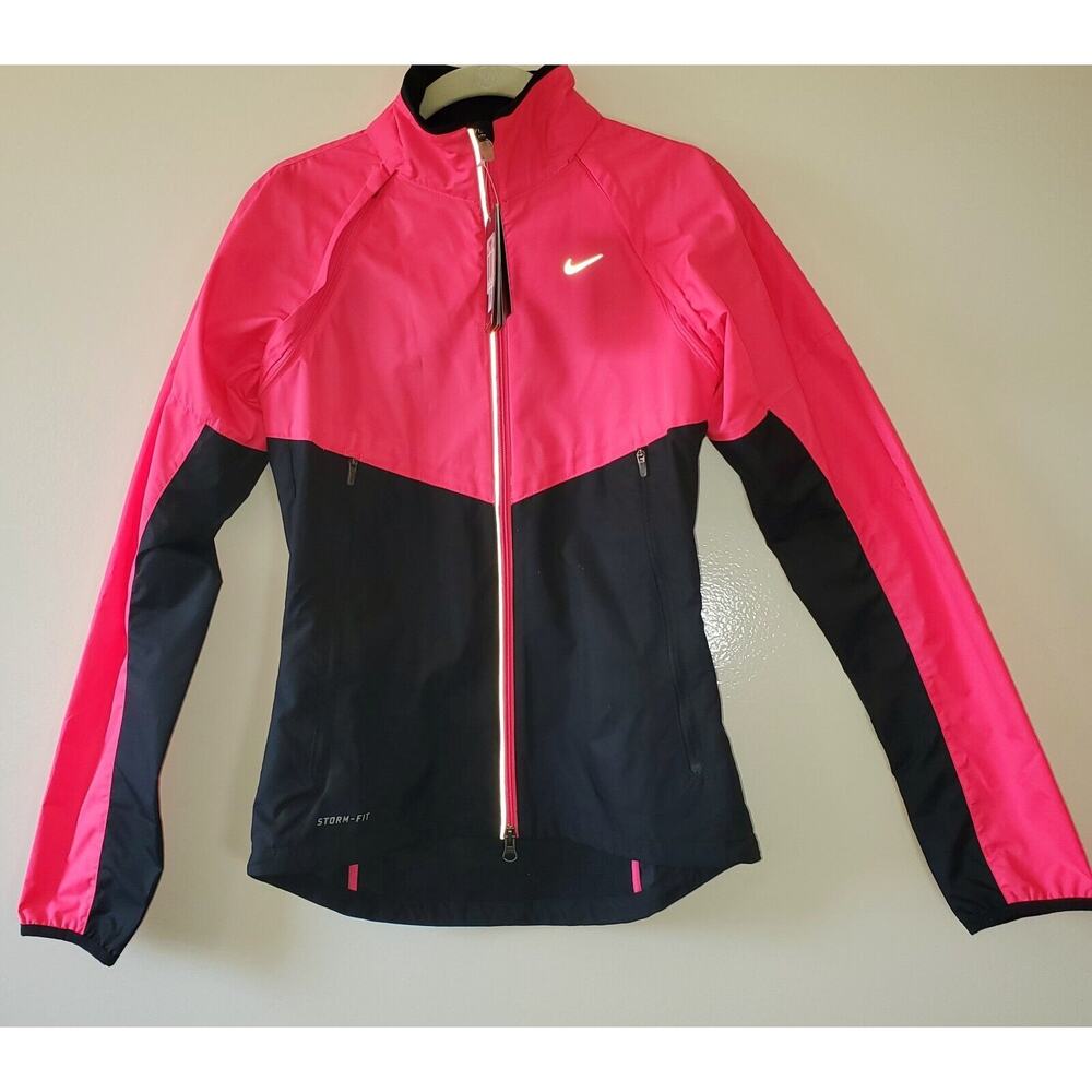 Nike Running Storm Fit Jacket Womens XS Vented Detachable Arms Pink Black NWT